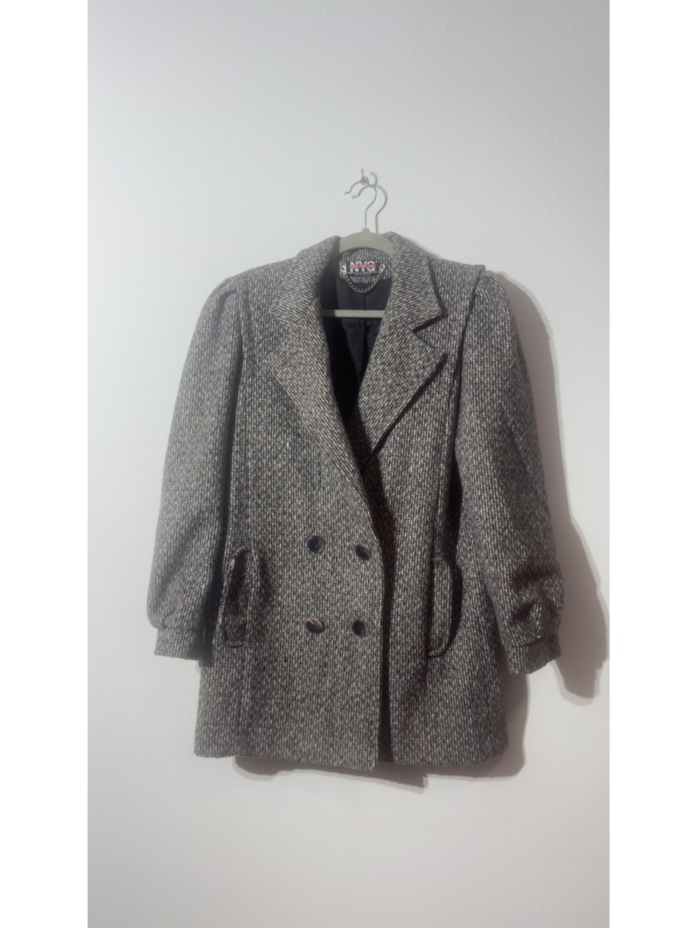 Vintage NYG New York Girl Womens Gray and White Wool Jacket USA Union Made